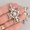 1 Silver AB Rhinestone Cross Charm, Crystals 1-7/8" long chs7245