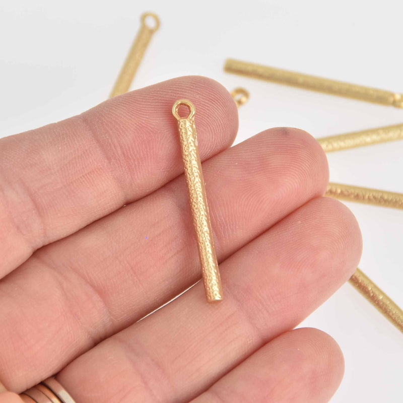 10 Light Gold Matte Stick Charms, 34x3mm chs7248