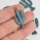 10 Bronze CACTUS Charms, Metal, Blue Verdigris Patina, 33x16mm, chs7253