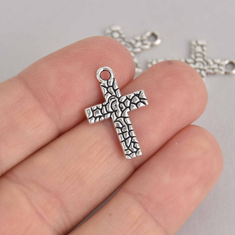 10 Silver Cross Charms, Pebble Texture, 22mm, chs7257