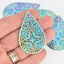 4 Metal Rainbow Teardrop Charms, Stainless Steel Filigree 52mm, chs7260