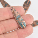 6 Copper Patina Triangle Charms, Blue Green Verdigris Drop Pendants, 1-1/2" long, chs7265
