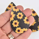 10 Faux Leather Teardrop Charms SUNFLOWER FLORAL Vegan Leather Pendant 2-1/4" long chs7274