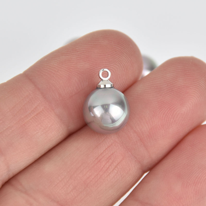 5 Gray shell pearl charms, Drop charm 10mm chs7276