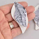 5 Faux Leather Teardrop Charms, Black and White, Vegan Leather, 3" long chs7279