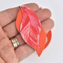 5 Faux Leather Teardrop Charms, Orange, Vegan Leather, 3" long chs7280