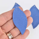 5 Blue Faux Leather Leaf Charms, Fringe Vegan Leather, 2-1/2" long chs7289