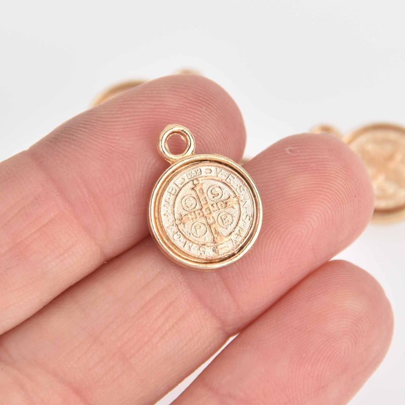 5 Religious Medal Charms, Gold Relic Charm Pendants, double sided Patron Saint charms, 19x14mm, chs7301