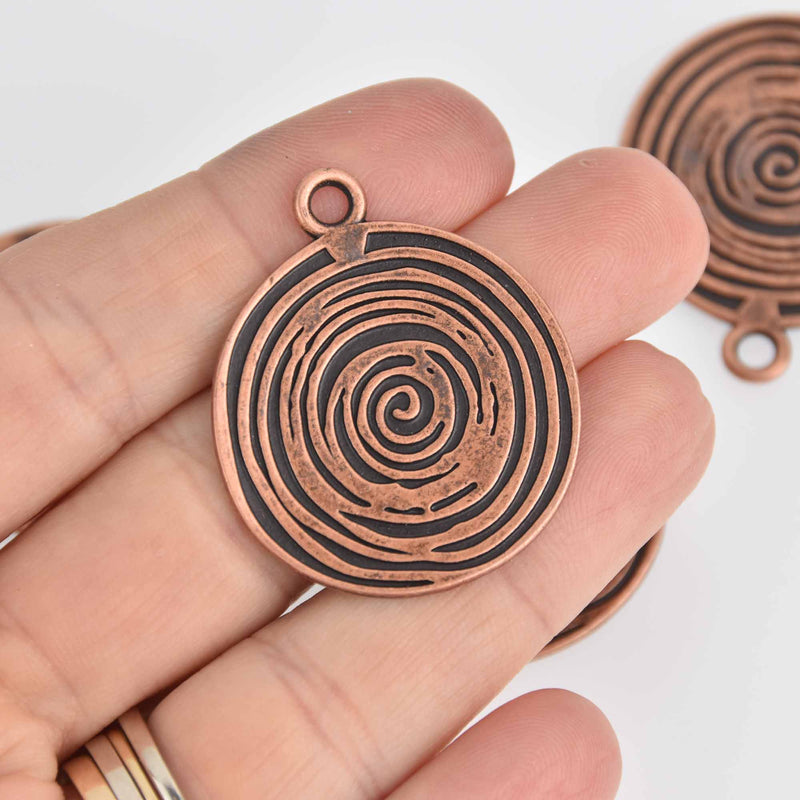 5 Copper Spiral Charms, 32mm, chs7303