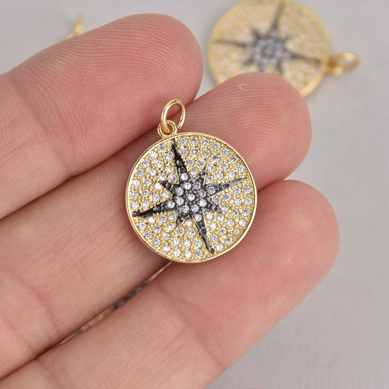 North Star Micro Pave Charm, Gold with Gunmetal, 18mm, chs7308