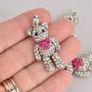Crystal Teddy Bear Charm, moveable arms and legs, silver metal, chs7309