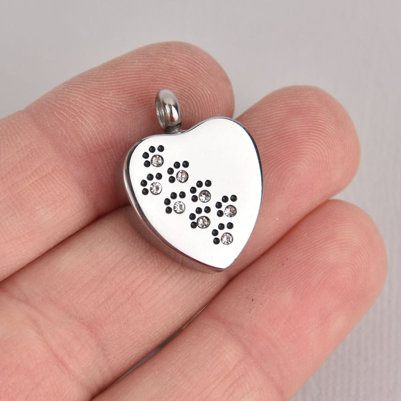 PET Cremation Ash Urn Charm Locket Titanium Steel Heart 25mm x 20mm chs7313