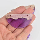 Half Circle Resin Wood Charm, Purple Resin and Real Burl Wood, 60mm long, chs7314