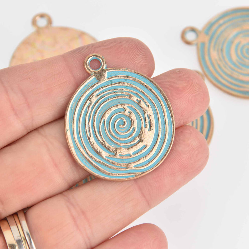 5 Gold Spiral Charms, Vertigris Patina 32mm, chs7315