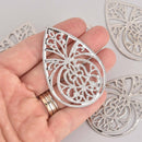10 Filigree Teardrop Charms, Silver Plated, 2.5", chs7321