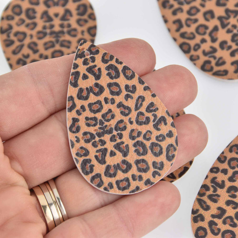 10 Cheetah Charms, Faux Leather Teardrop Vegan Leather Pendant 2-1/4" long chs7323