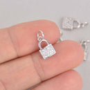 2 Silver Lock Charms, Micro Pave Silver Plated, 12mm, chs7332