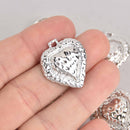 2 Silver HEART Charms, Hammered Metal, 1" long, chs7335