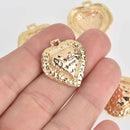 2 Gold HEART Charms, Hammered Metal, 1" long, chs7336