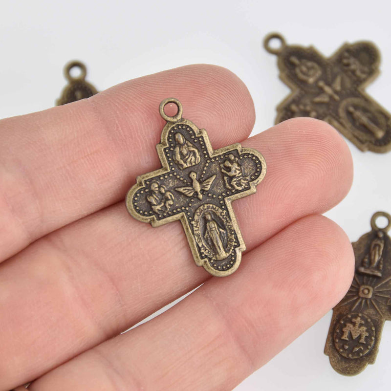 10 Bronze Cross Charms, Relic Religious Medal, 30mm, chs7337