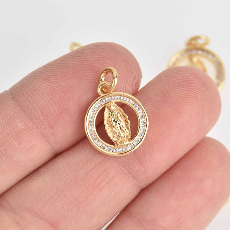 2 Gold Relic Saint Charms, Micro Pave Gold Plated, 13mm, chs7346