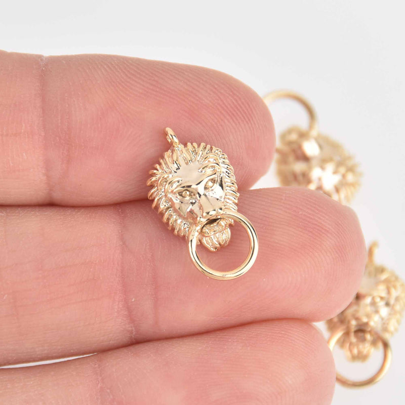 2 Gold Lion Charms, Gold Plated, 18mm, chs7347