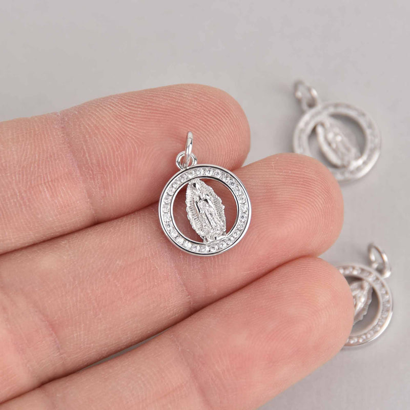 2 Silver Relic Saint Charms, Micro Pave Plated, 13mm, chs7348