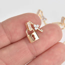 2 Gold Lock and Key Charms, Micro Pave Gold Plated, 15mm, chs7349