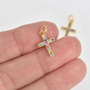 Gold Cross Charm, Rainbow Micro Pave Charm, 17mm, chs7357
