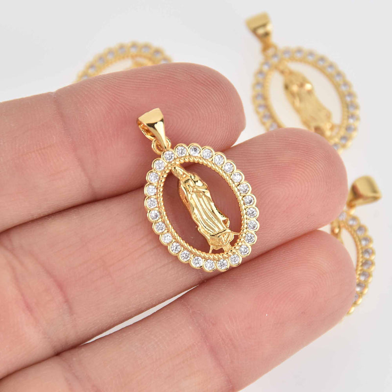Gold RELIGIOUS MEDAL Pendant Charms, Oval Patron Saint Charms, Virgin Mary rosary charms, chs7362