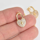 Gold Heart Lock Charm, Micro Pave Charm, 18mm, chs7363