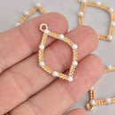2 Gold Oval Charms, Faux Pearls, 33mm, chs7367