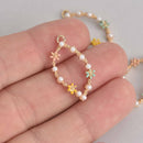 2 Gold Flower Oval Charms, Pastel with Faux Pearls, 26mm, chs7368