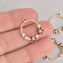 2 Gold Flower Ring Charms, Black with Crystals, 20mm, chs7369