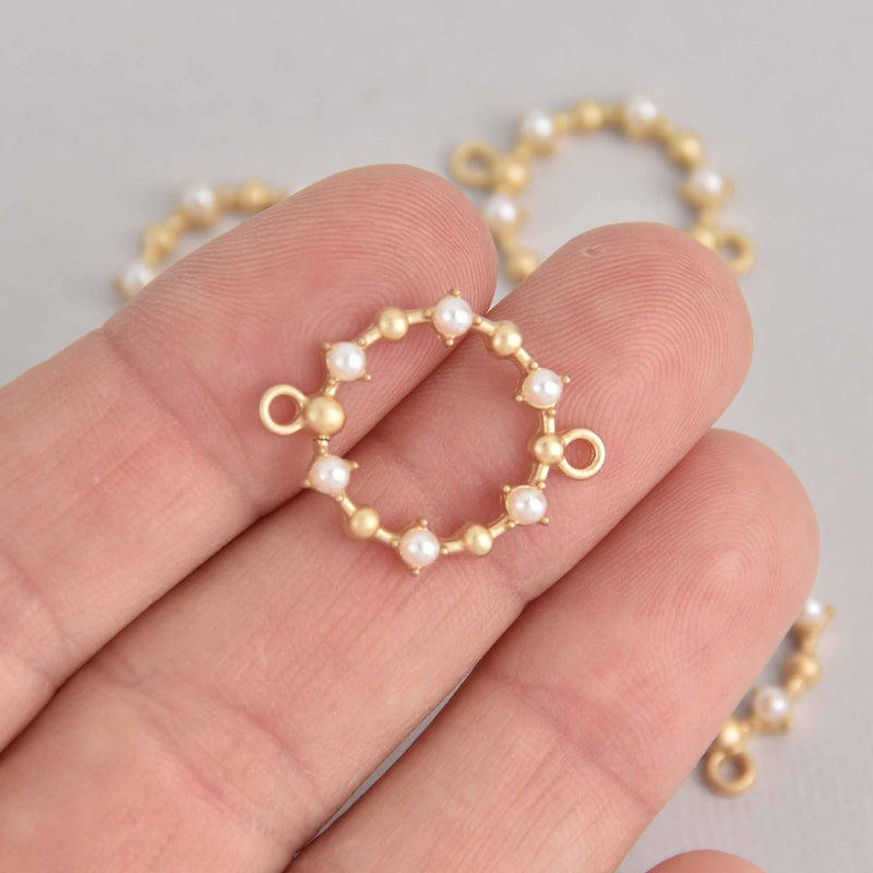 2 Gold Connector Charms, Faux Pearls, Matte, 24mm, chs7370