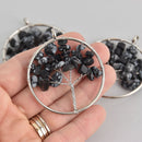 Black Stone Tree Pendant, Silver Wire Wrap, 58mm, chs7372