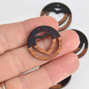 2 Heart Charms, Black Resin and Real Wood, 1", chs7375