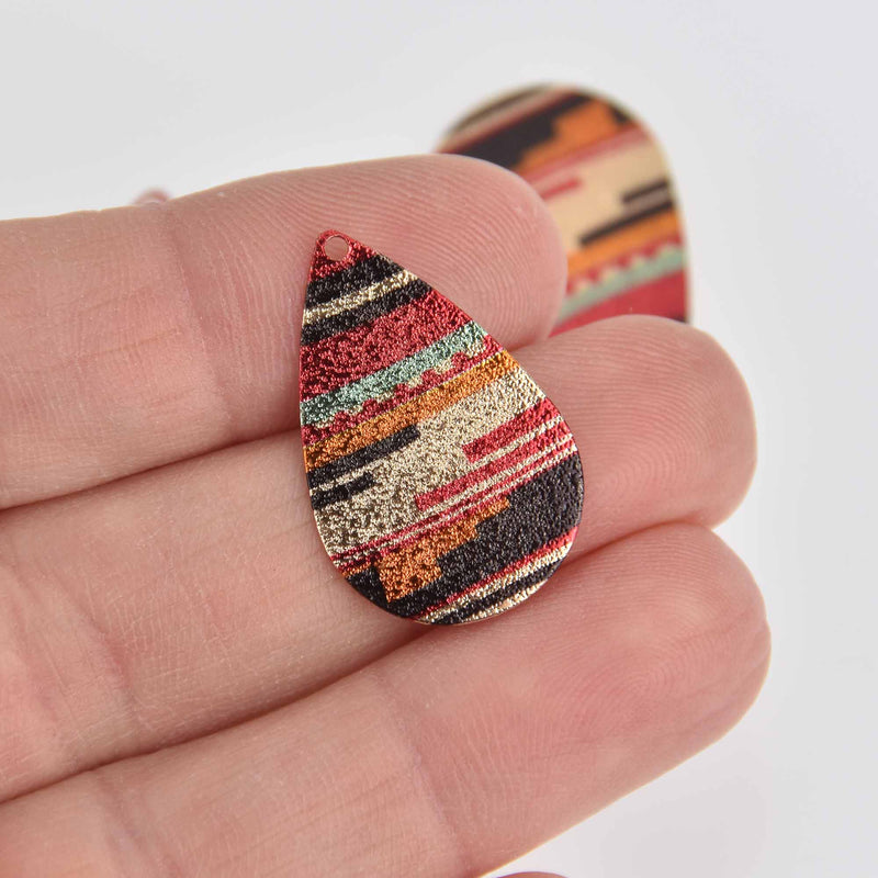5 Southwest Teardrop Charms, Copper with Stardust Gold and Enamel, 1", chs7377