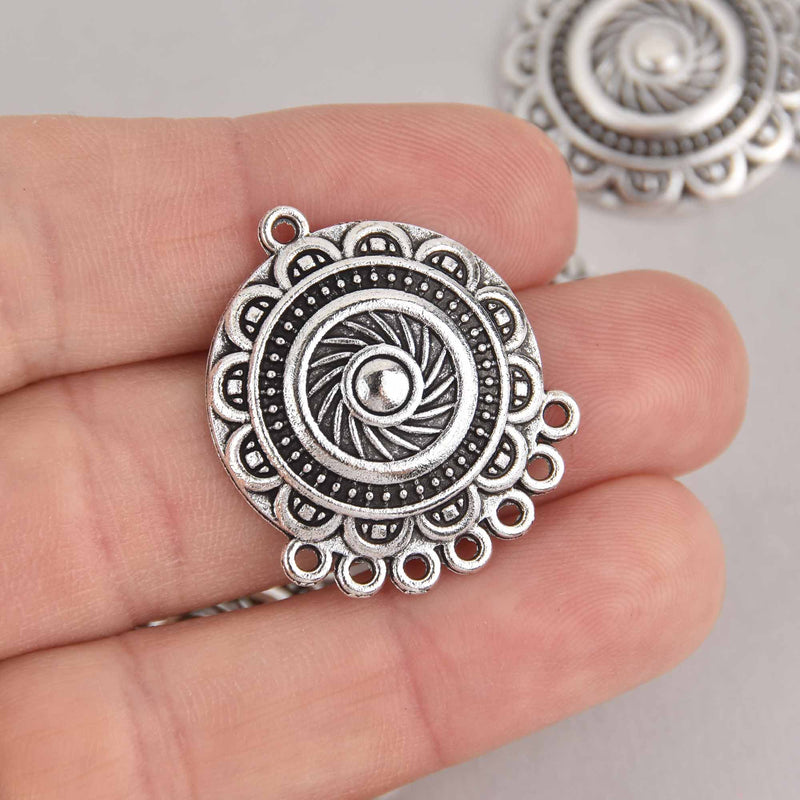 5 Mandala Charms, Silver Metal, connector link, chs7378