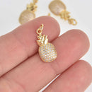 Gold PINEAPPLE Charms Micro Pave crystals CZ 19mm chs7379