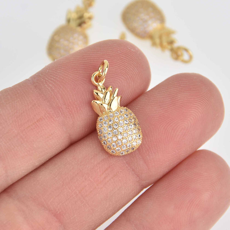 Gold PINEAPPLE Charms Micro Pave crystals CZ 19mm chs7379