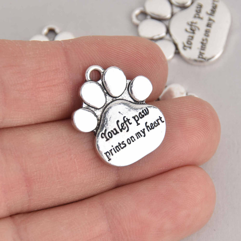 5 Silver Paw Print Charms, Pet Memorial, 23mm, chs7381