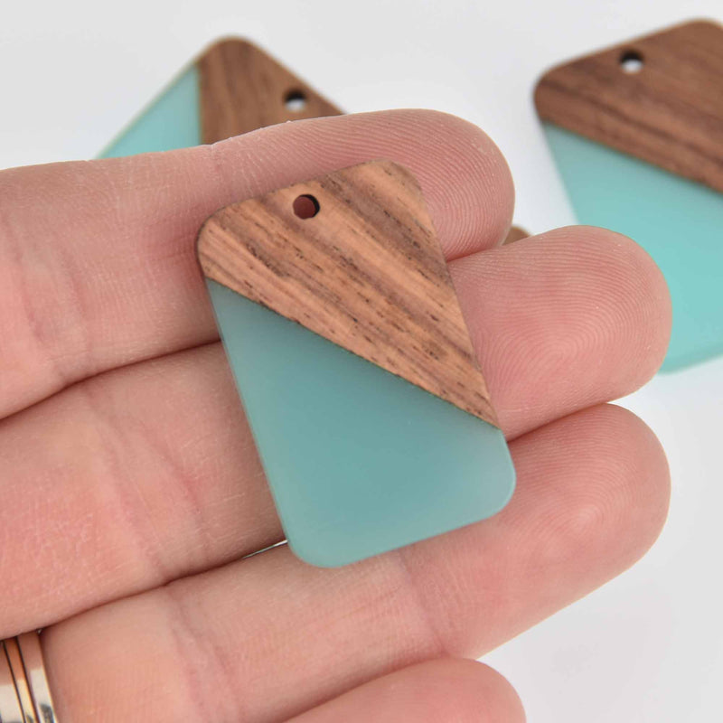 2 Colorblock Charms, Turquoise Resin and Real Wood, 33mm long, chs7382