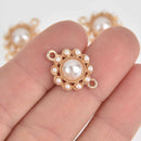 5 Gold Connector Charms, Faux Pearls, Matte, 21mm, chs7383