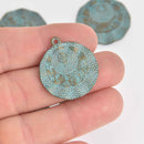 5 Bronze Wavy Charms, Blue Verdigris Patina, 25mm, chs7388