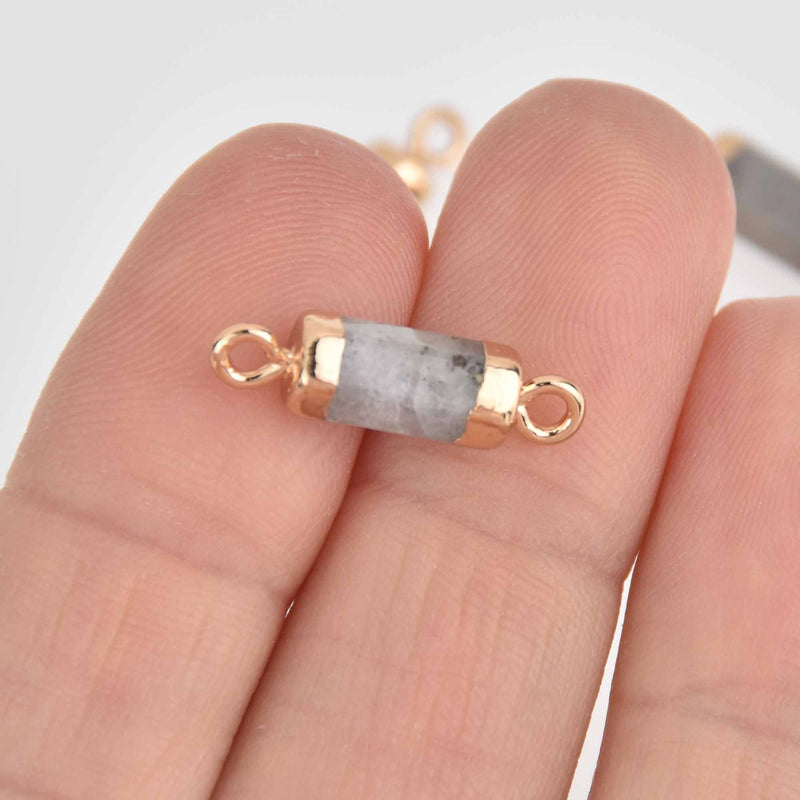 2 Labradorite Connector Charms, Hex Column with Gold Plating, 20x6mm, chs7390