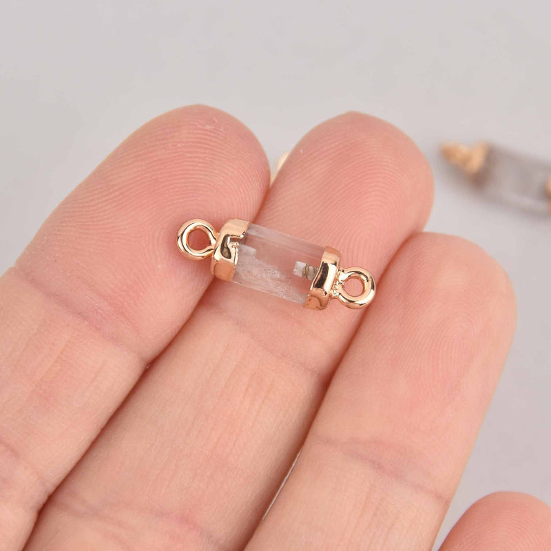 2 Quartz Connector Charms, Hex Column with Gold Plating, 20x6mm, chs7392