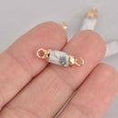 2 White Howlite Connector Charms, Hex Column with Gold Plating, 20x6mm, chs7393