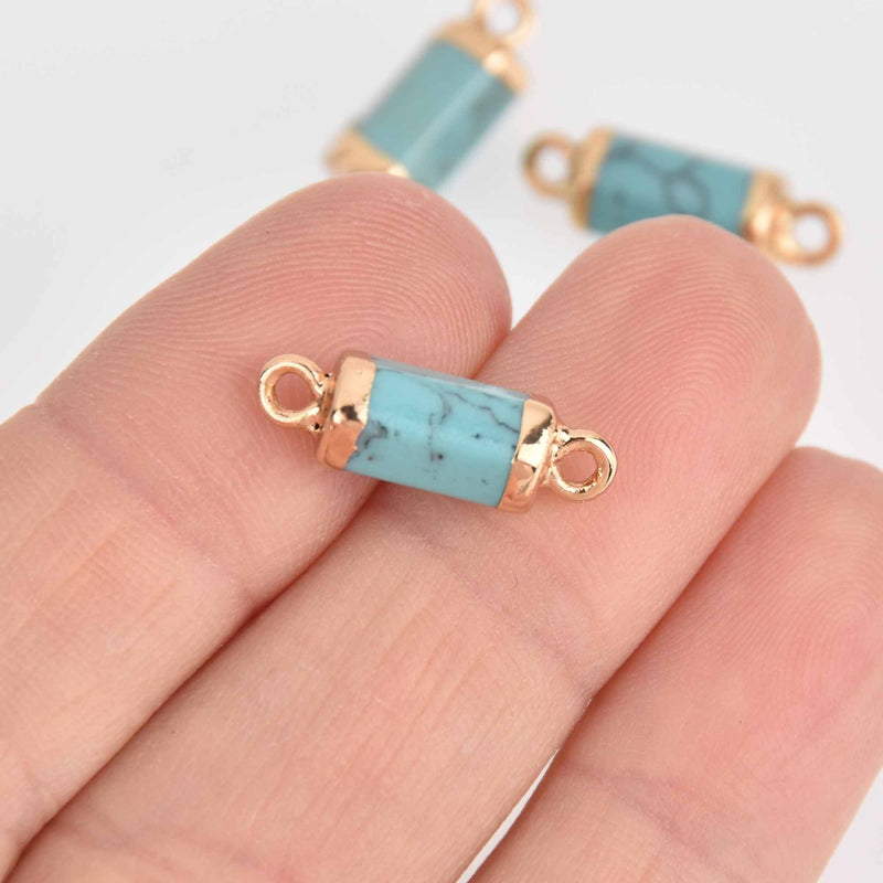 2 Blue Howlite Connector Charms, Hex Column with Gold Plating, 20x6mm, chs7396