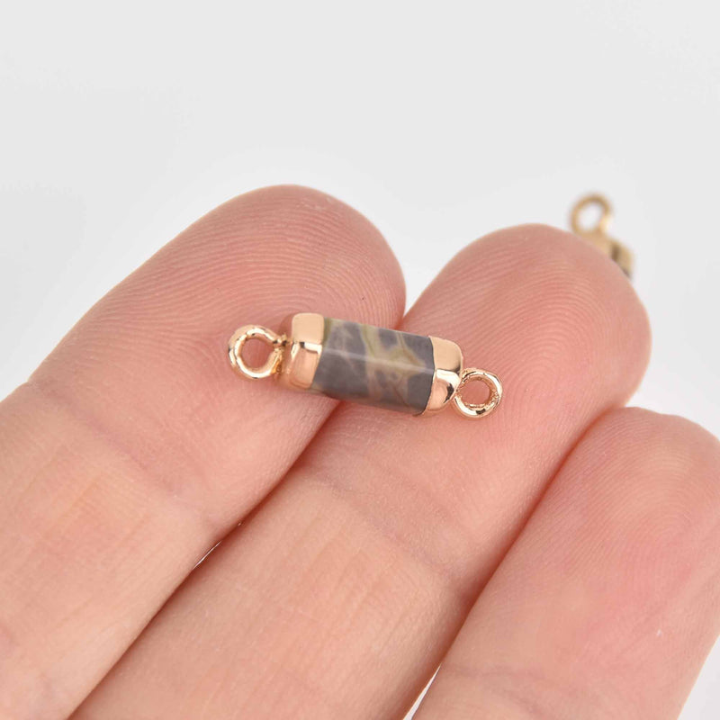 2 Ocean Jasper Connector Charms, Hex Column with Gold Plating, 20x6mm, chs7397